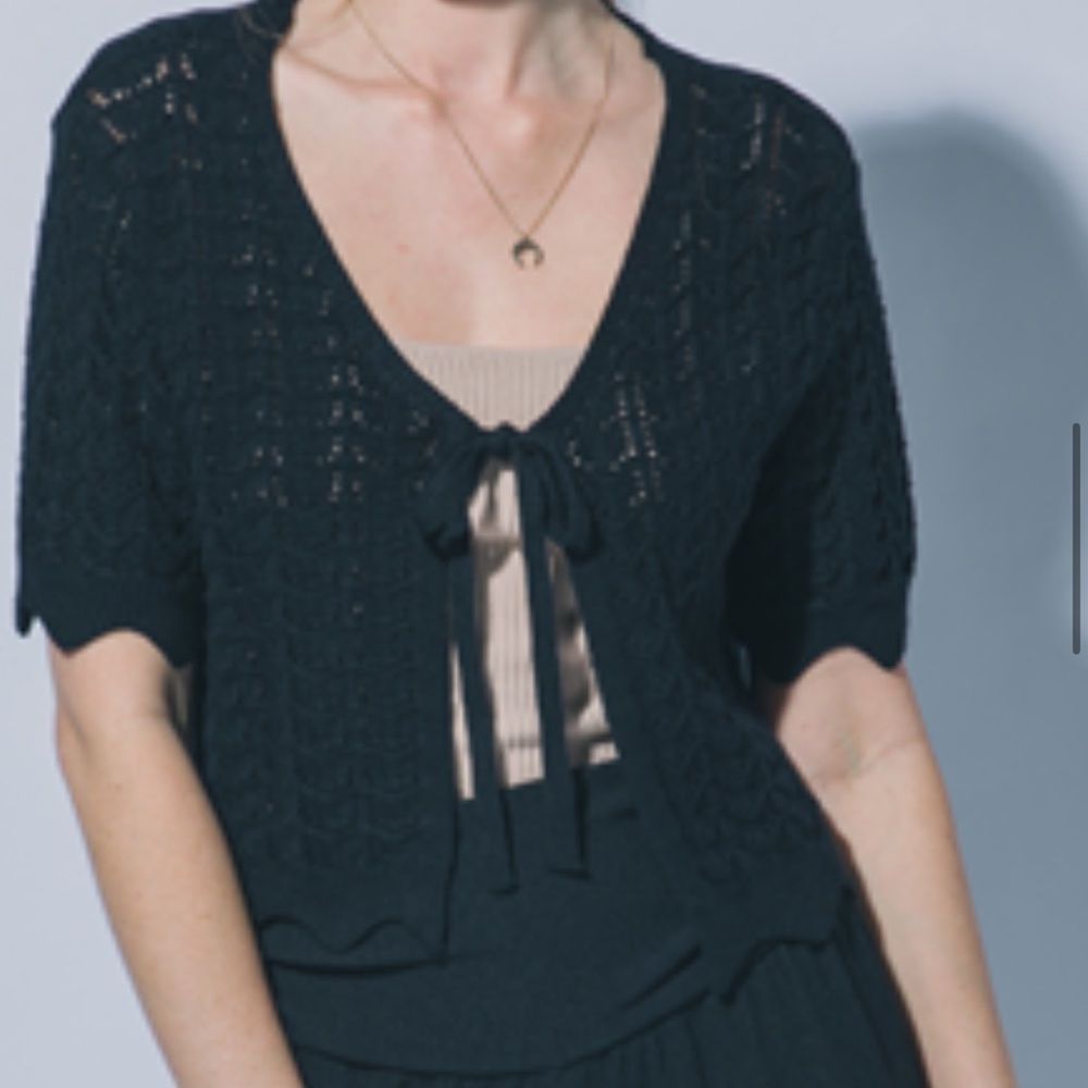 Black Openwork Tie-Front Women's Sweater Cardigan